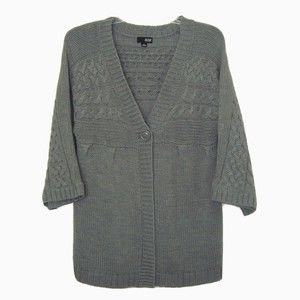 a.n.a. Gray Cable Knit Single Button Kimono Sleeve Cardigan Sweater Size XL
